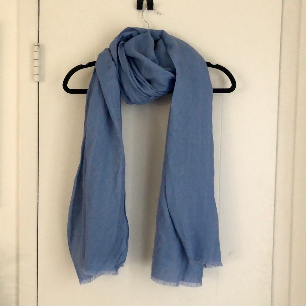 Tory Burch Blue “T” Logo Silk Blend Scarf